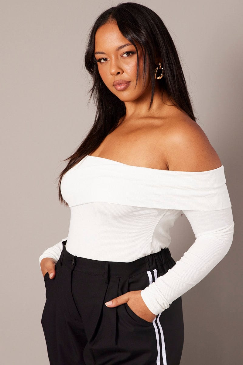 White Off Shoulder Top Long Sleeve