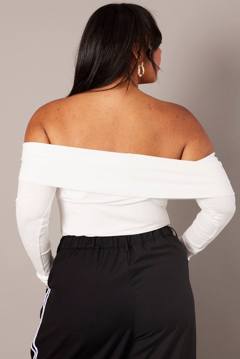 White Off Shoulder Top Long Sleeve