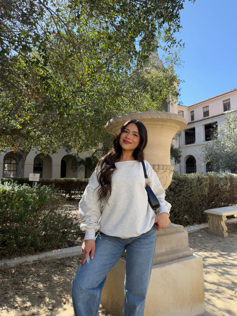 Maple Off the Shoulder Sweater (Heather White)