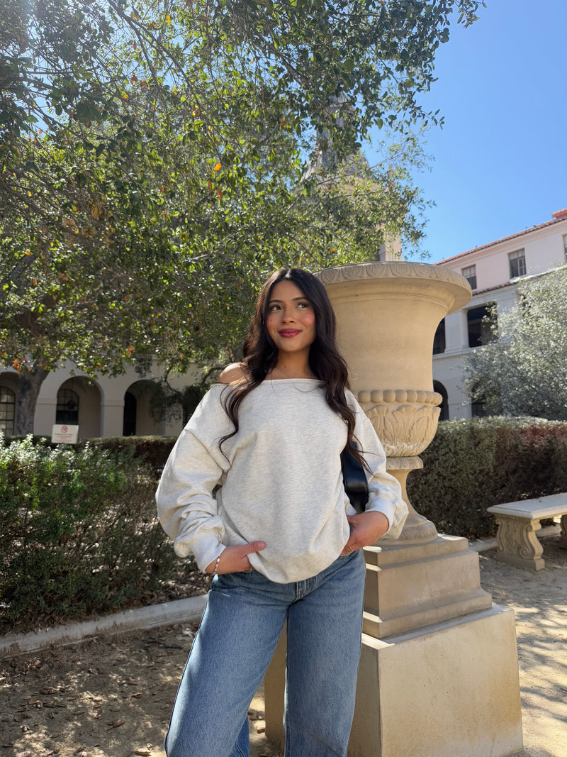Maple Off the Shoulder Sweater (Heather White)
