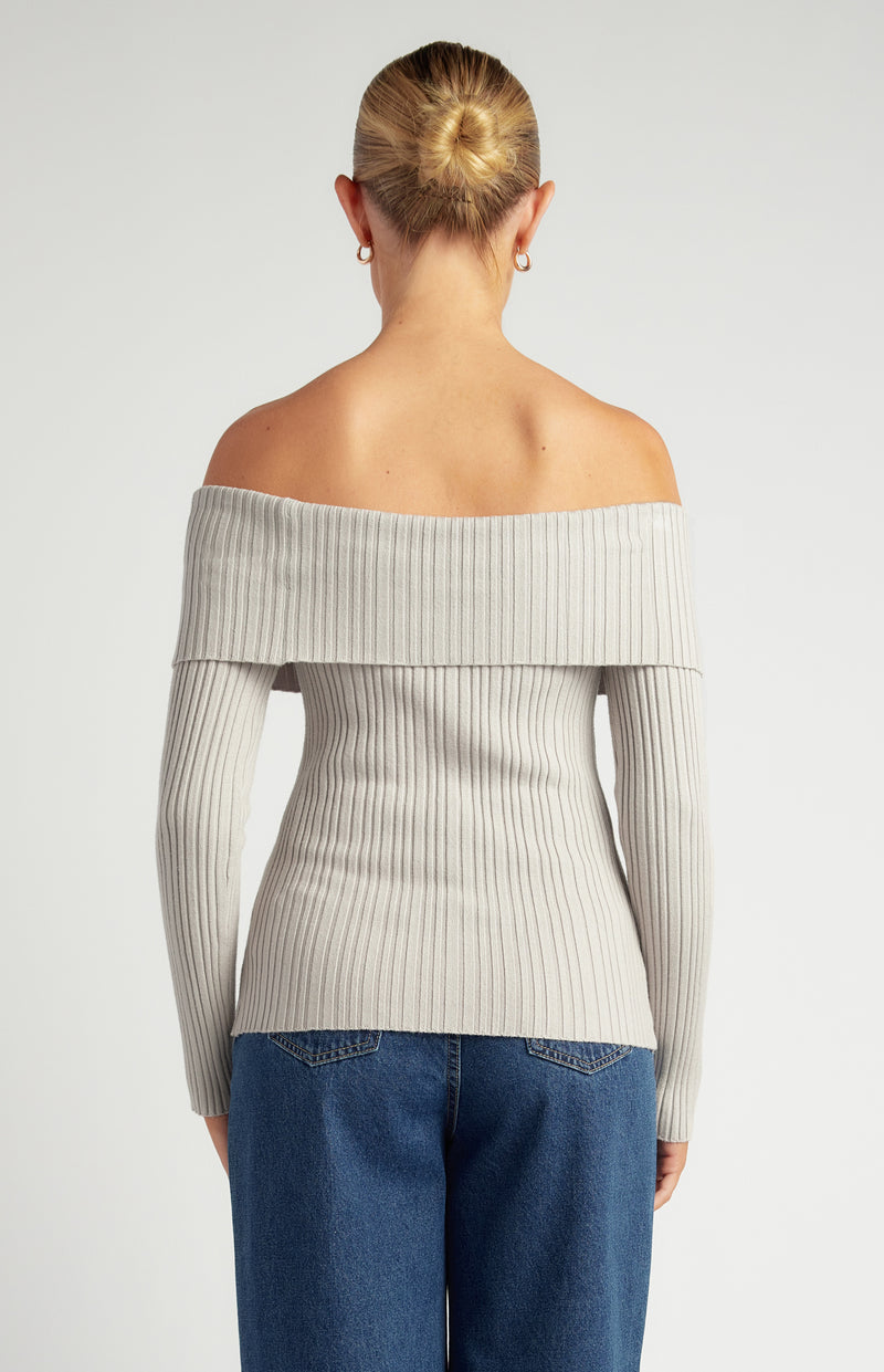 Liana Off-Shoulder Knit Top - Stone