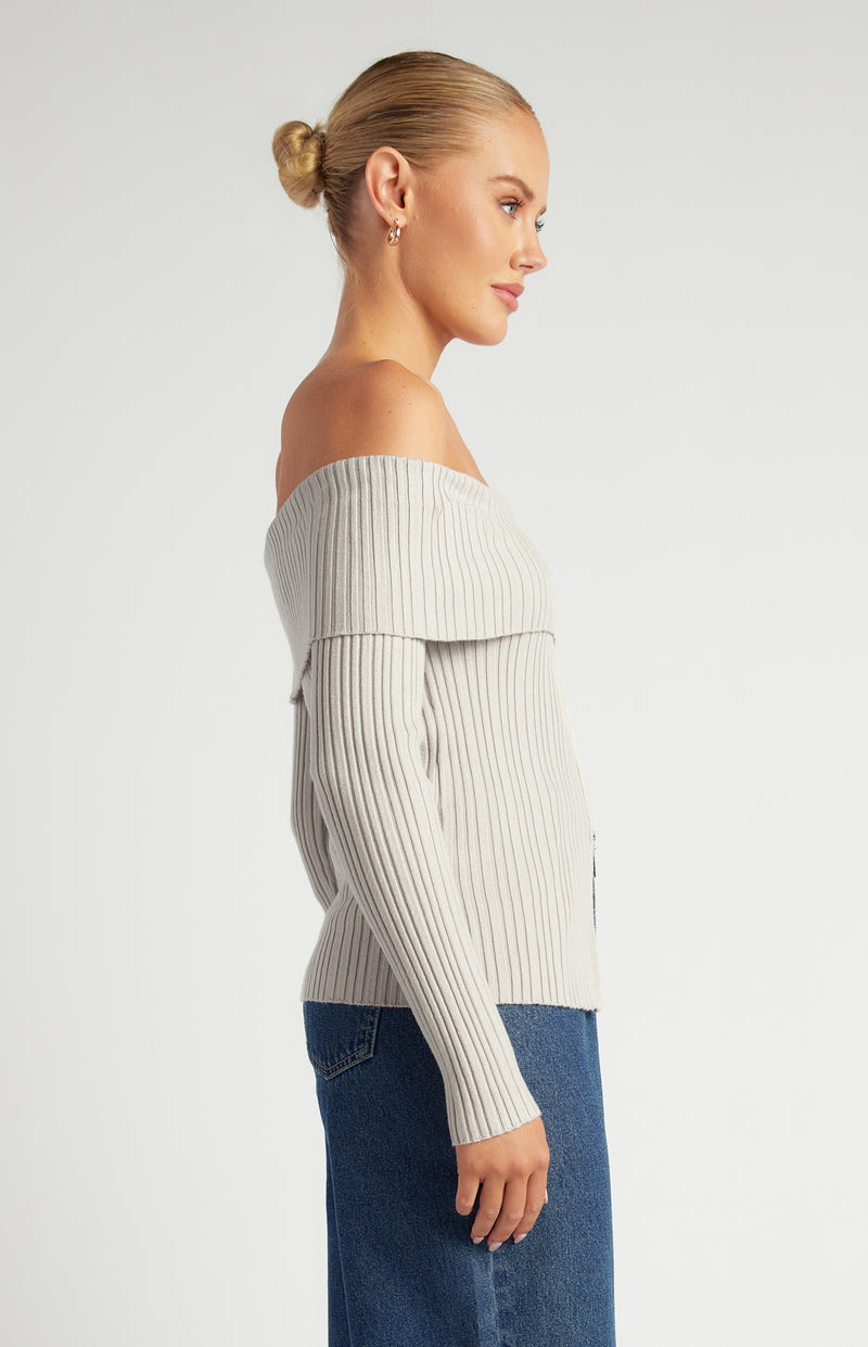 Liana Off-Shoulder Knit Top - Stone