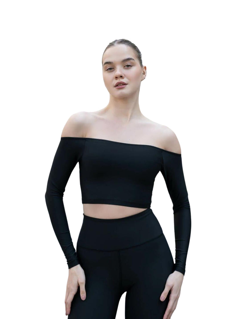 082 Comfortlux off shoulder long sleeve t-shirt in black
