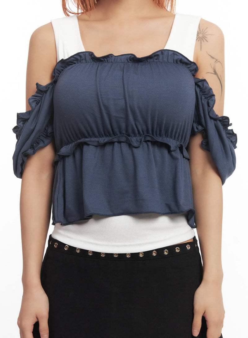 Frill Off-Shoulder Crop Blouse Top IA517
