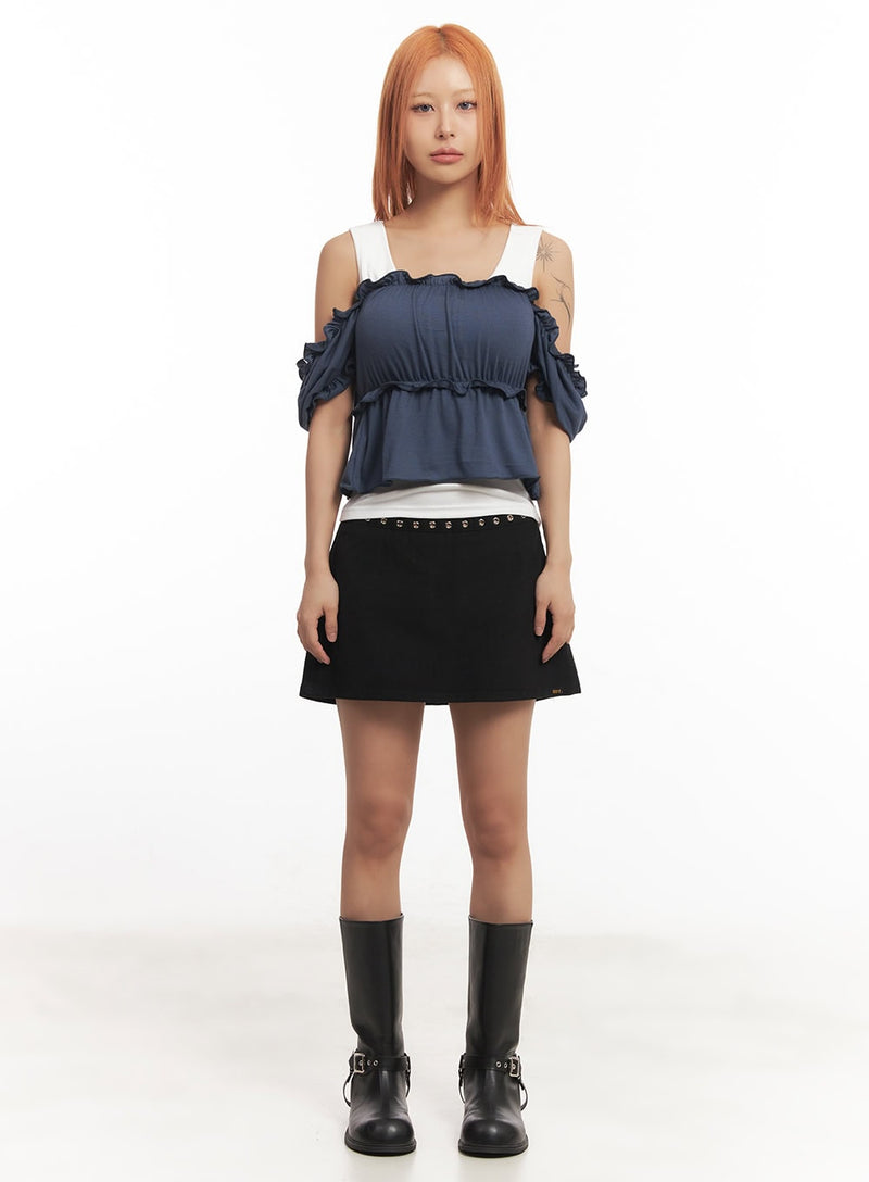 Frill Off-Shoulder Crop Blouse Top IA517