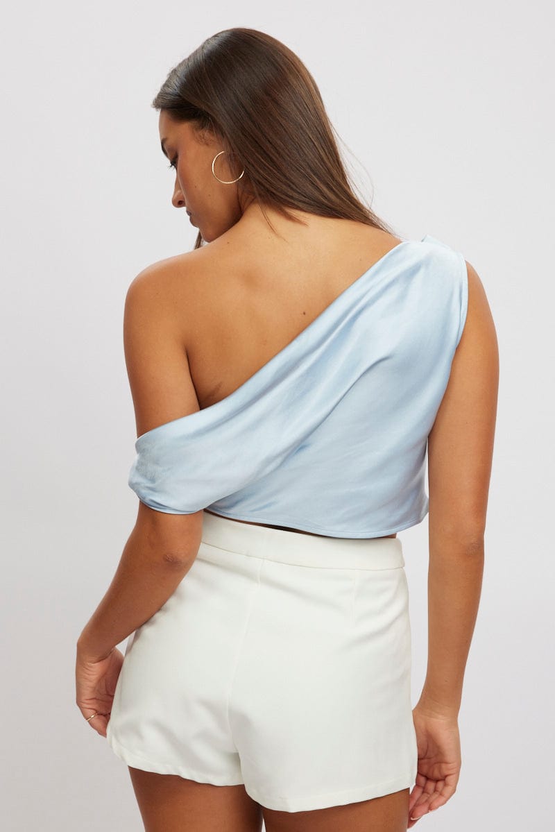 Blue On Off Shoulder Satin Top