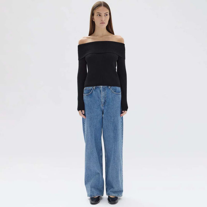 Cari Off Shoulder Wool Top  - Black