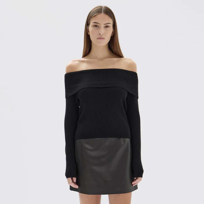Cari Off Shoulder Wool Top  - Black