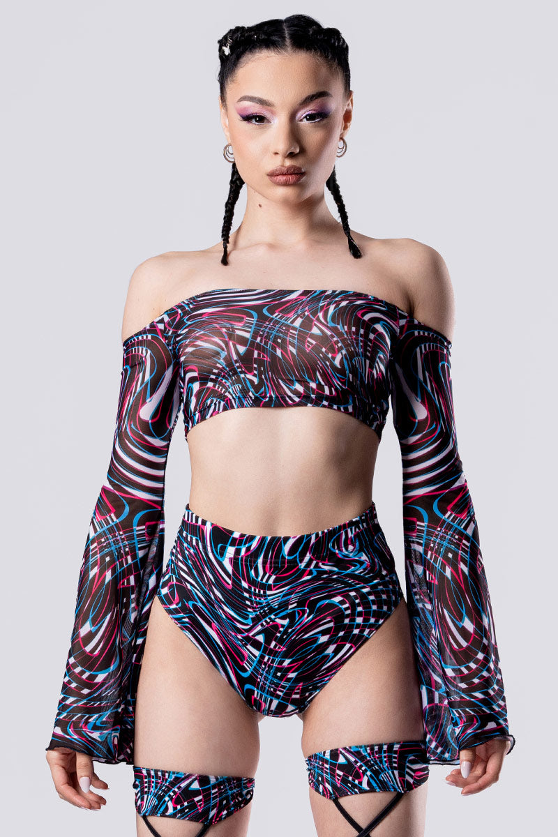 Raving Illusion Off Shoulder Mesh Crop Top