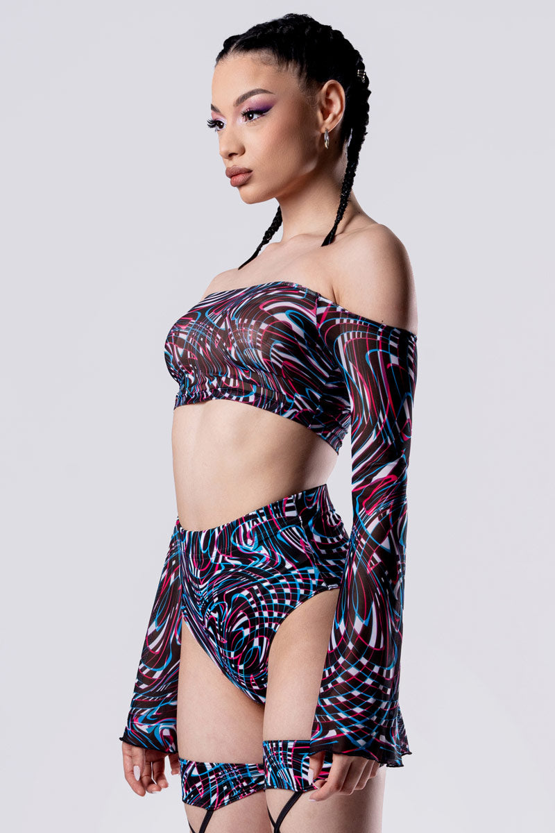 Raving Illusion Off Shoulder Mesh Crop Top