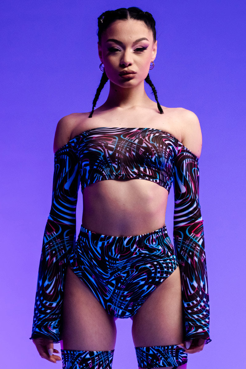 Raving Illusion Off Shoulder Mesh Crop Top