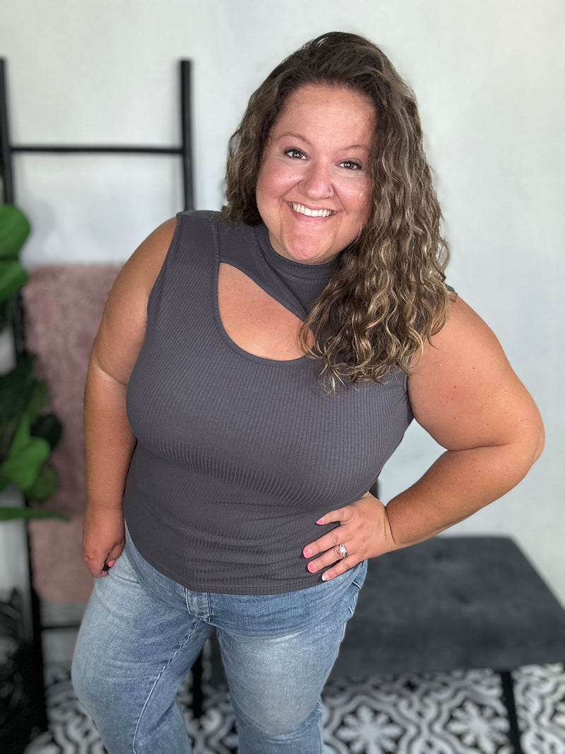 Neutral Era Grey Cut Out Top