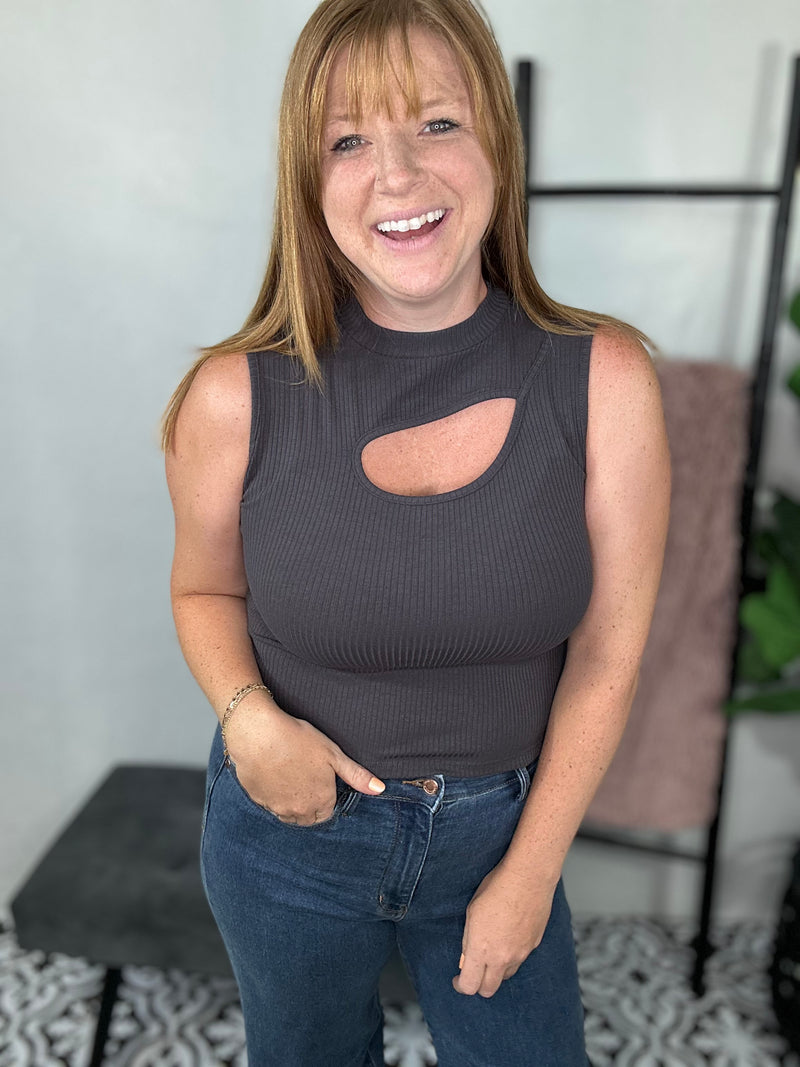 Neutral Era Grey Cut Out Top