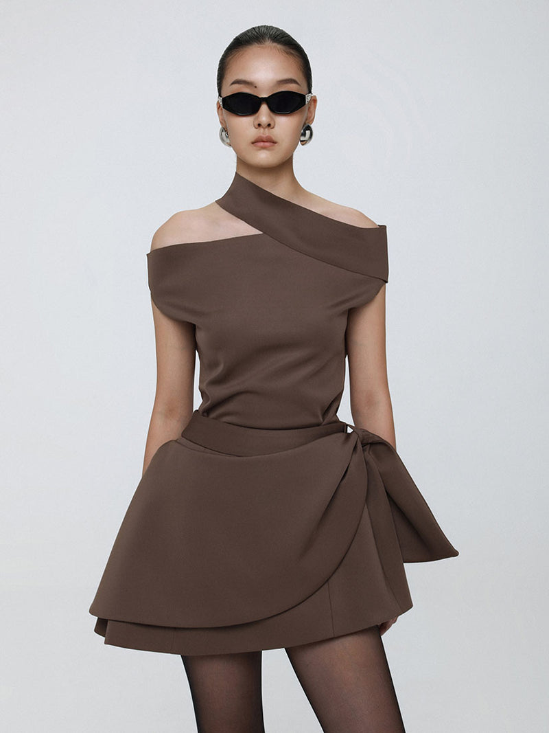 Brown Cut Out Off Shoulder Top