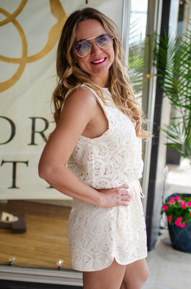 Walk On Eyelet Cut Out Bubble Top in Cream