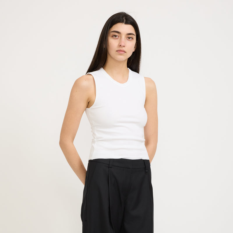Back Cut Out Mini Rib Tank White