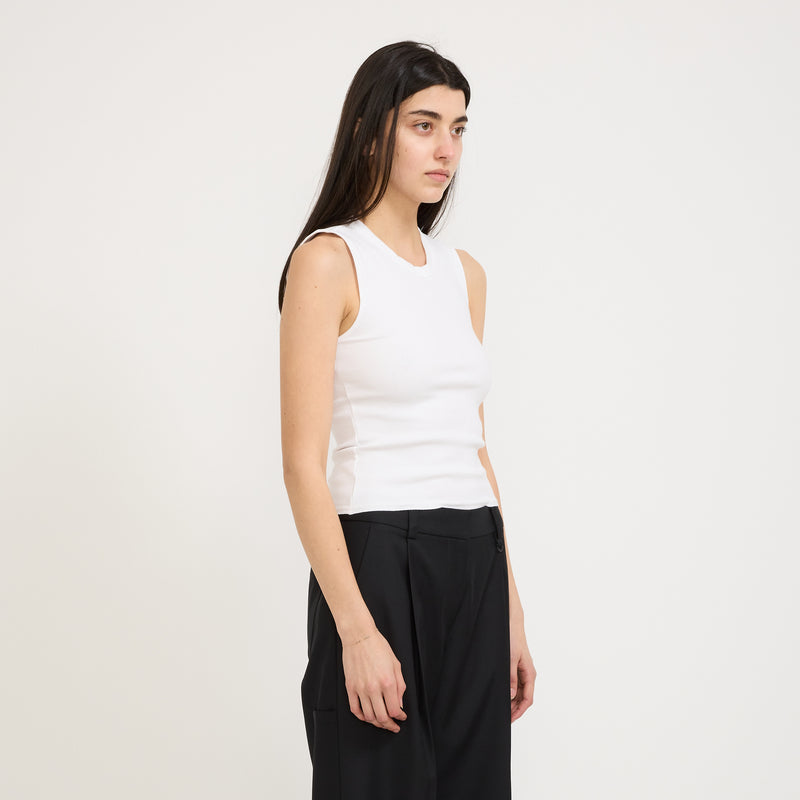 Back Cut Out Mini Rib Tank White