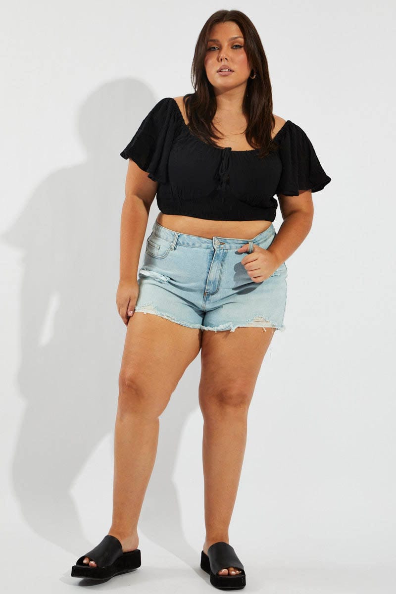 Black Crop Top Short Sleeve Cut Out