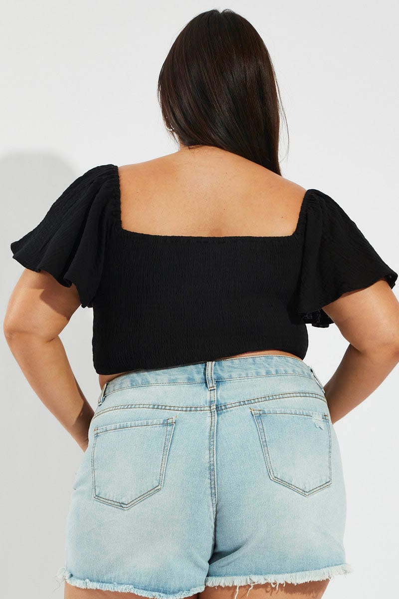 Black Crop Top Short Sleeve Cut Out