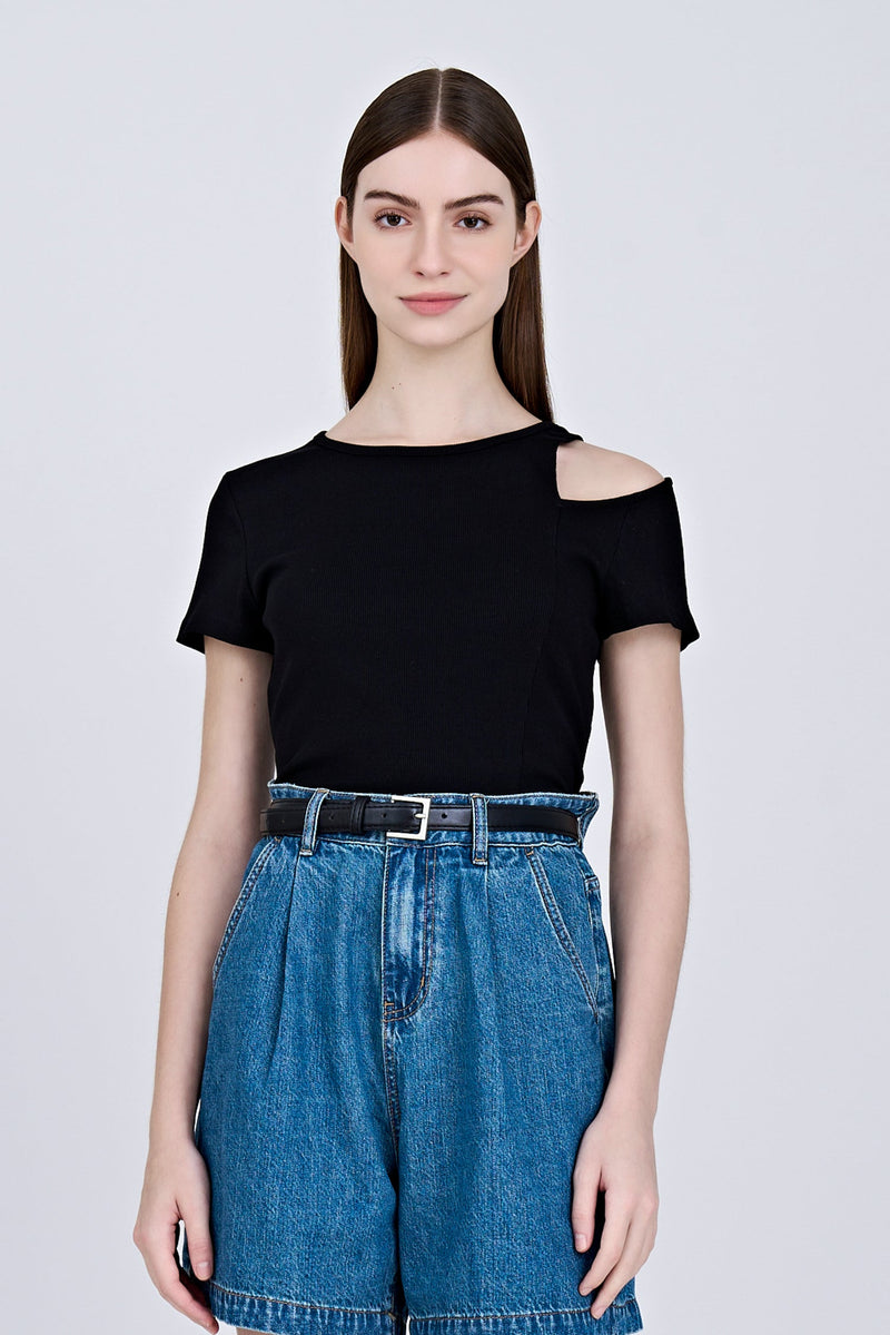 Shoulder Cut-Out Tee - Black