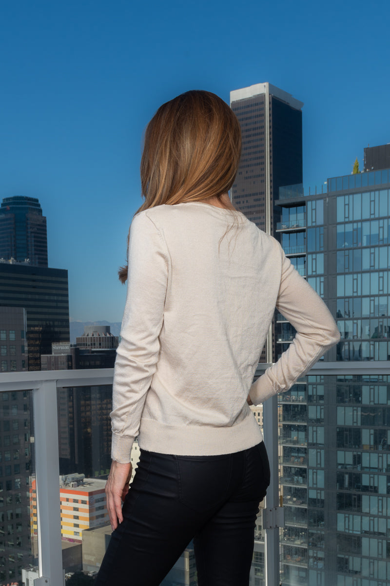 Long Sleeve V-Neck Knit Top With Cut Out Front Detail*  (167261)