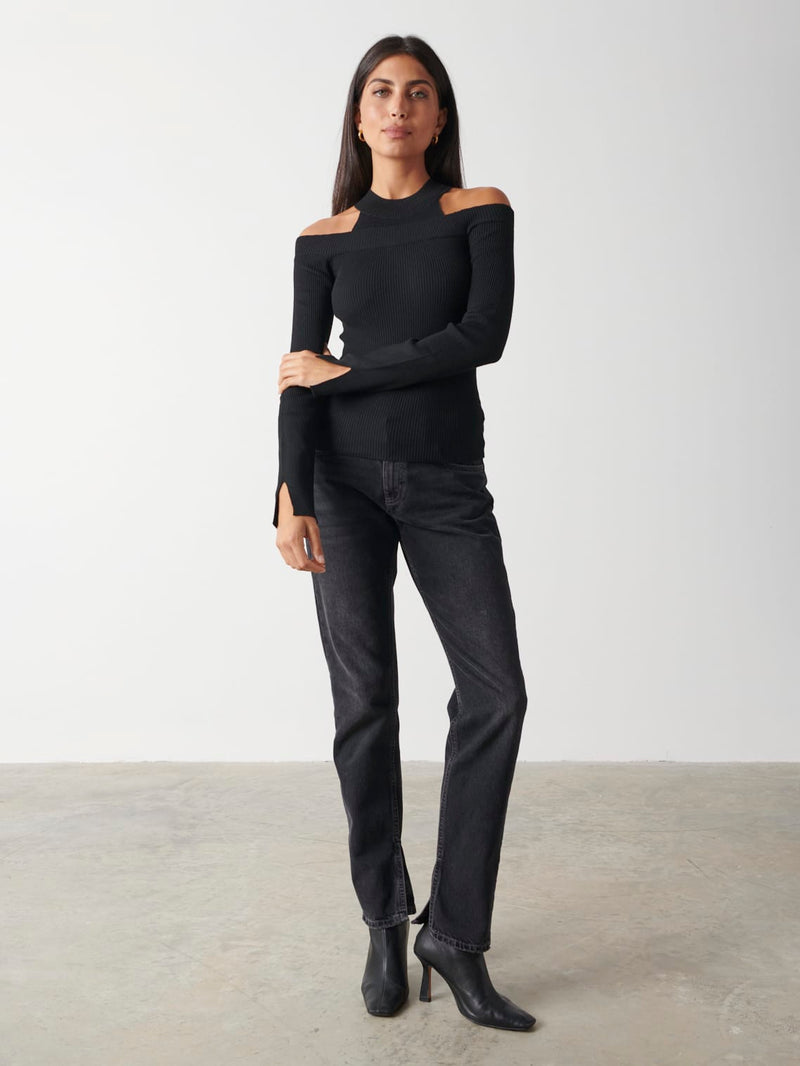 Kennedy Cut Out Knit Top - Black