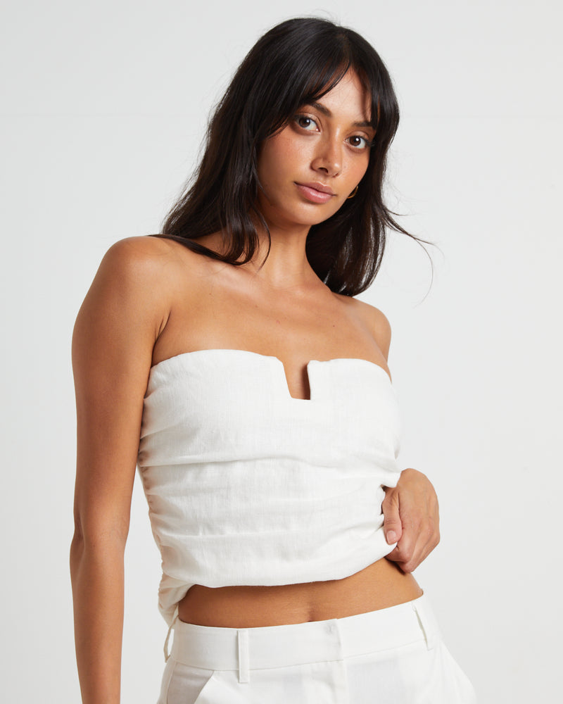 Lui Cut Out Linen Bandeau Top in White