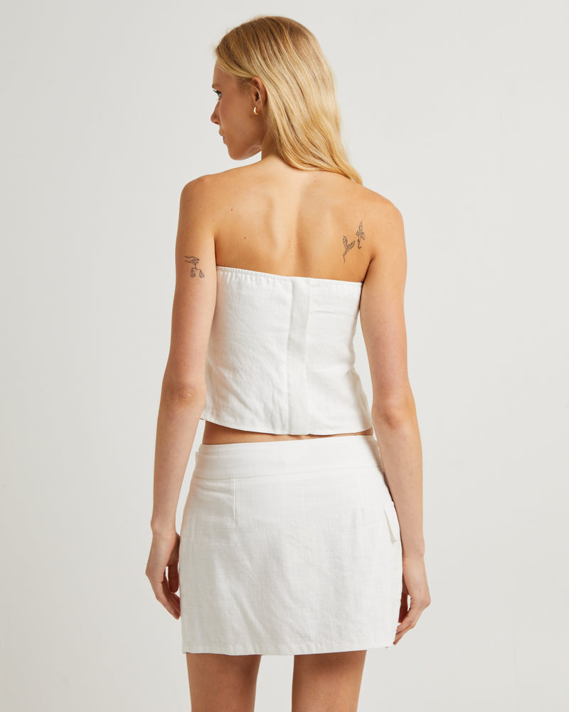 Lui Cut Out Linen Bandeau Top in White