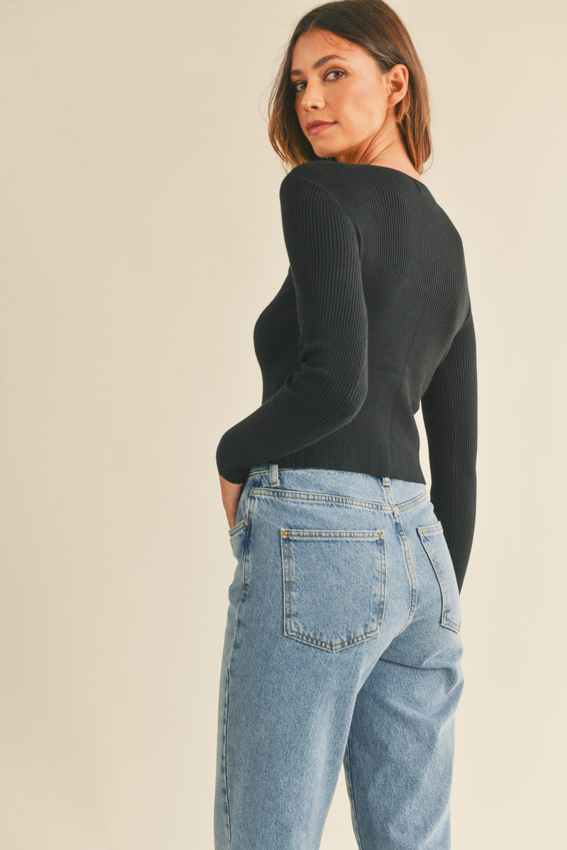 Blank Slate Cut Out Ribbed Knit Top