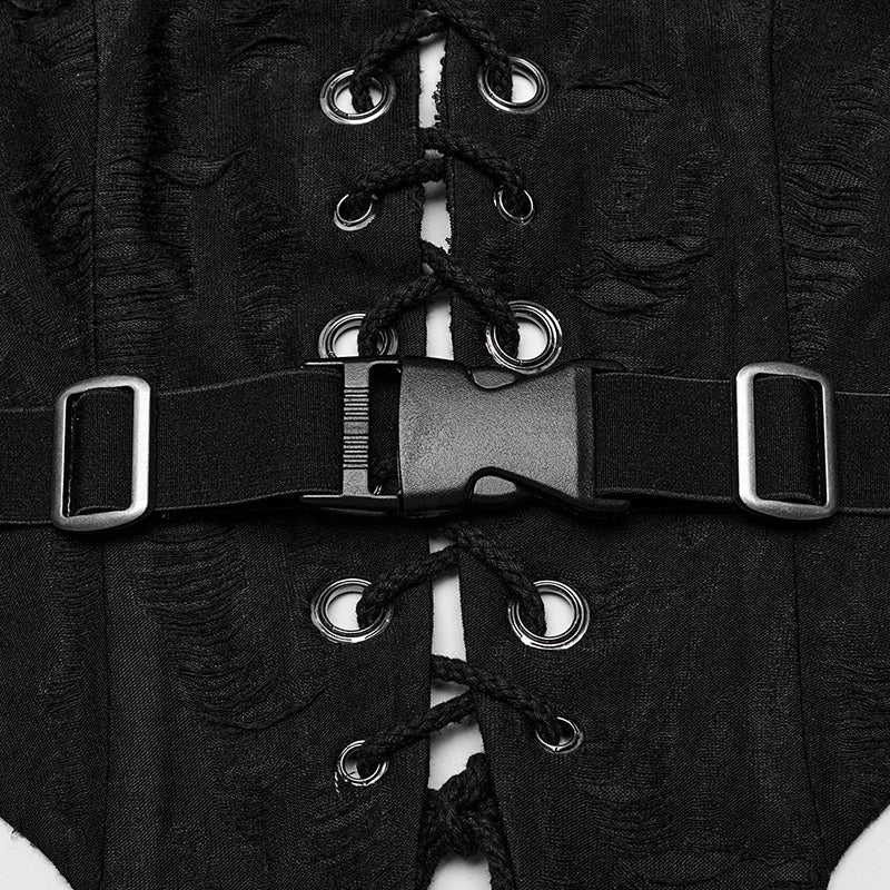 WY-1573MJF Punk Rave Punk Vest Lace-Up Halter Top with Metal Eyelets and Cut-Out Design