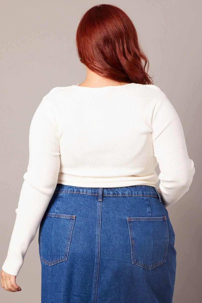 White Cut Out Knit Top Long Sleeve
