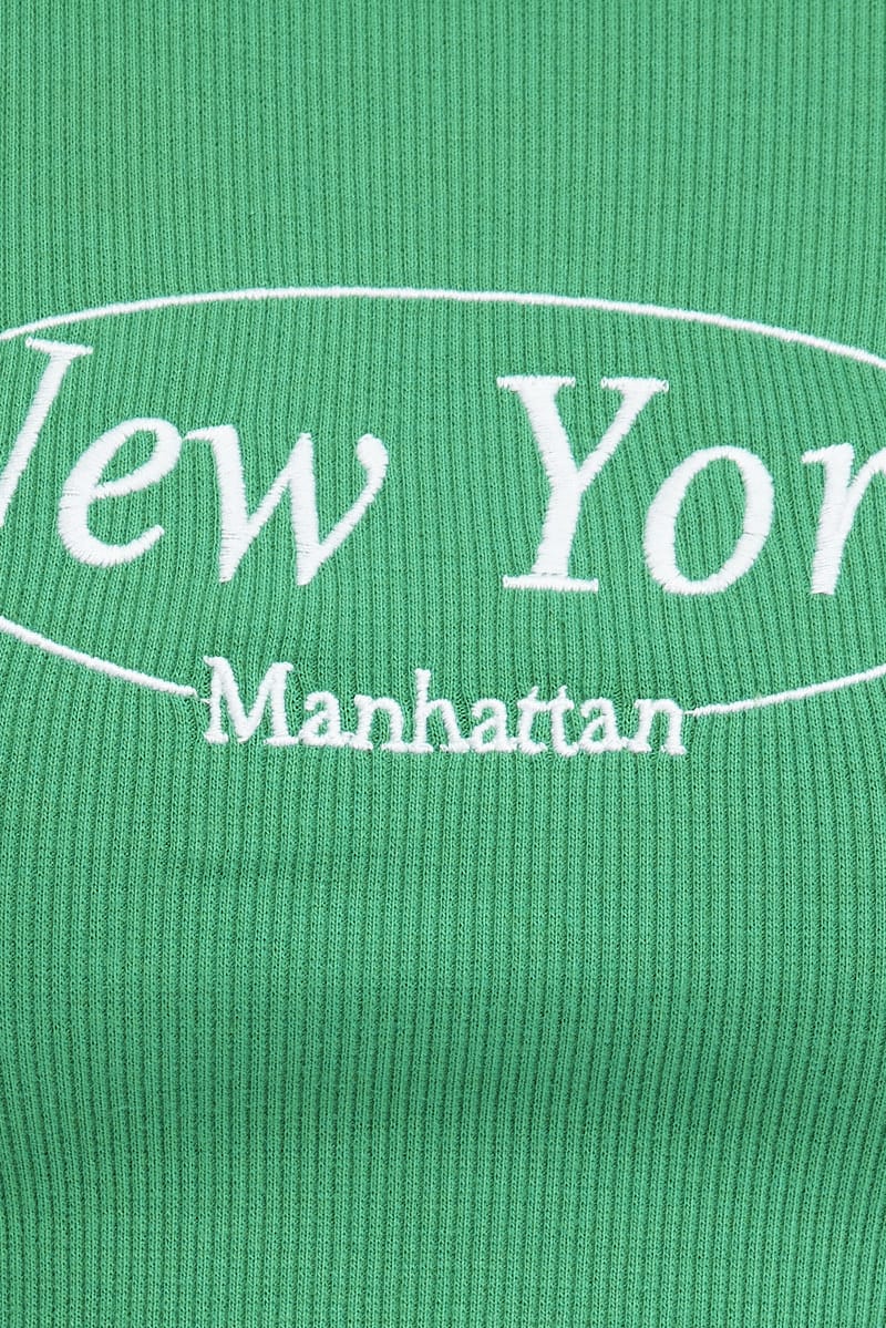 Green Tee Crop Short Sleeve New York Embroidery