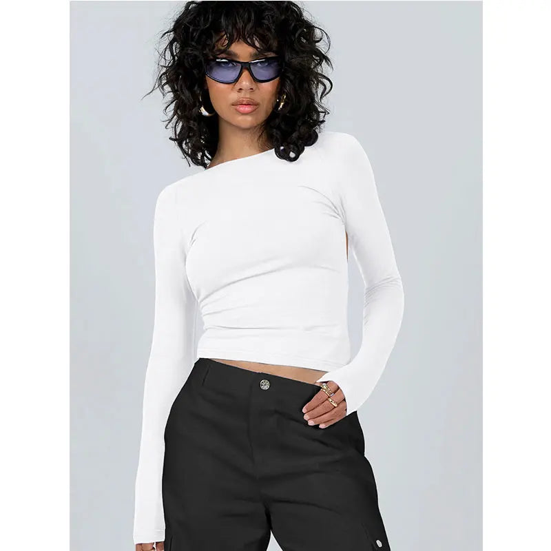 Long Sleeve Women's Red T Shirt 2023 Spring Autumn Slim Backless Streetwear Fashion Basic Baby Tees Gothic Y2k Clothes Crop Tops