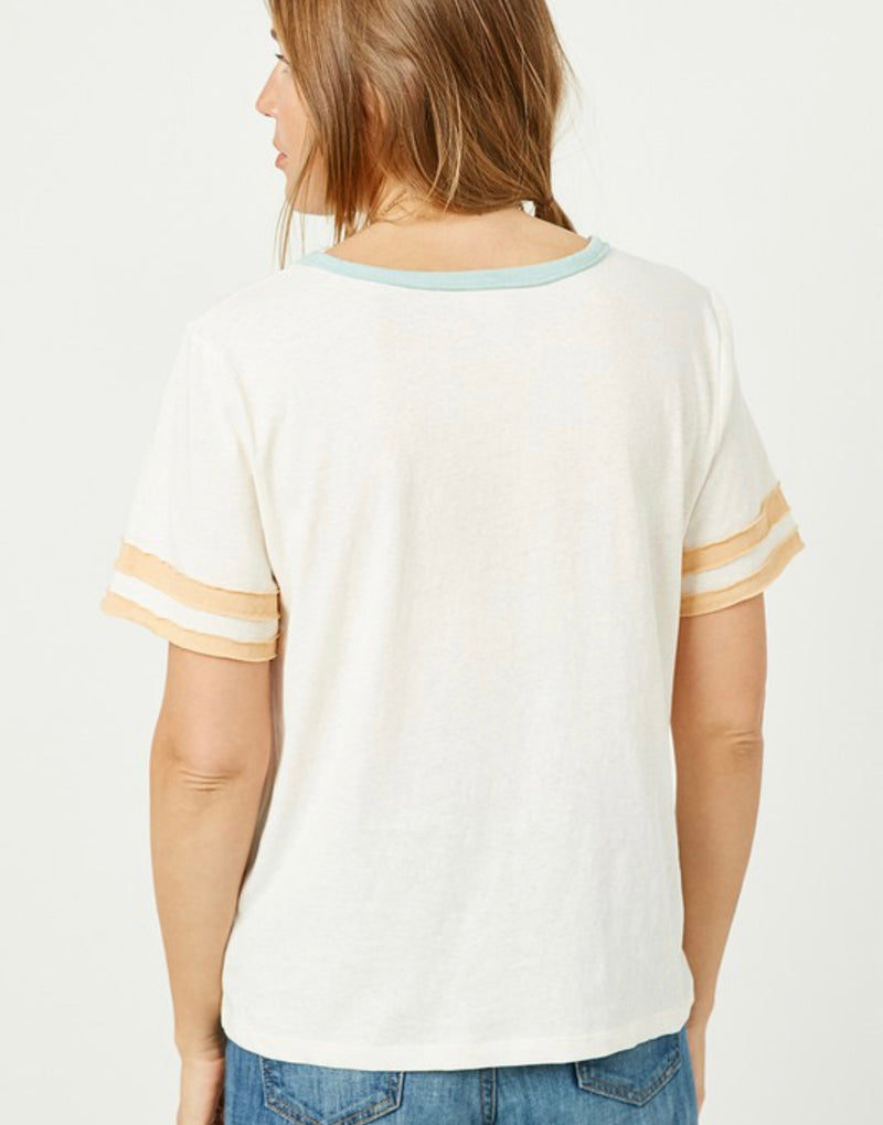 Ladies Beachy Striped Sleeve Tee