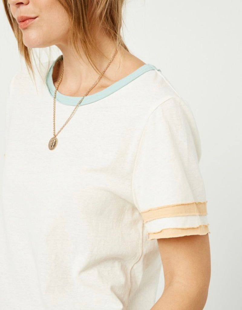 Ladies Beachy Striped Sleeve Tee