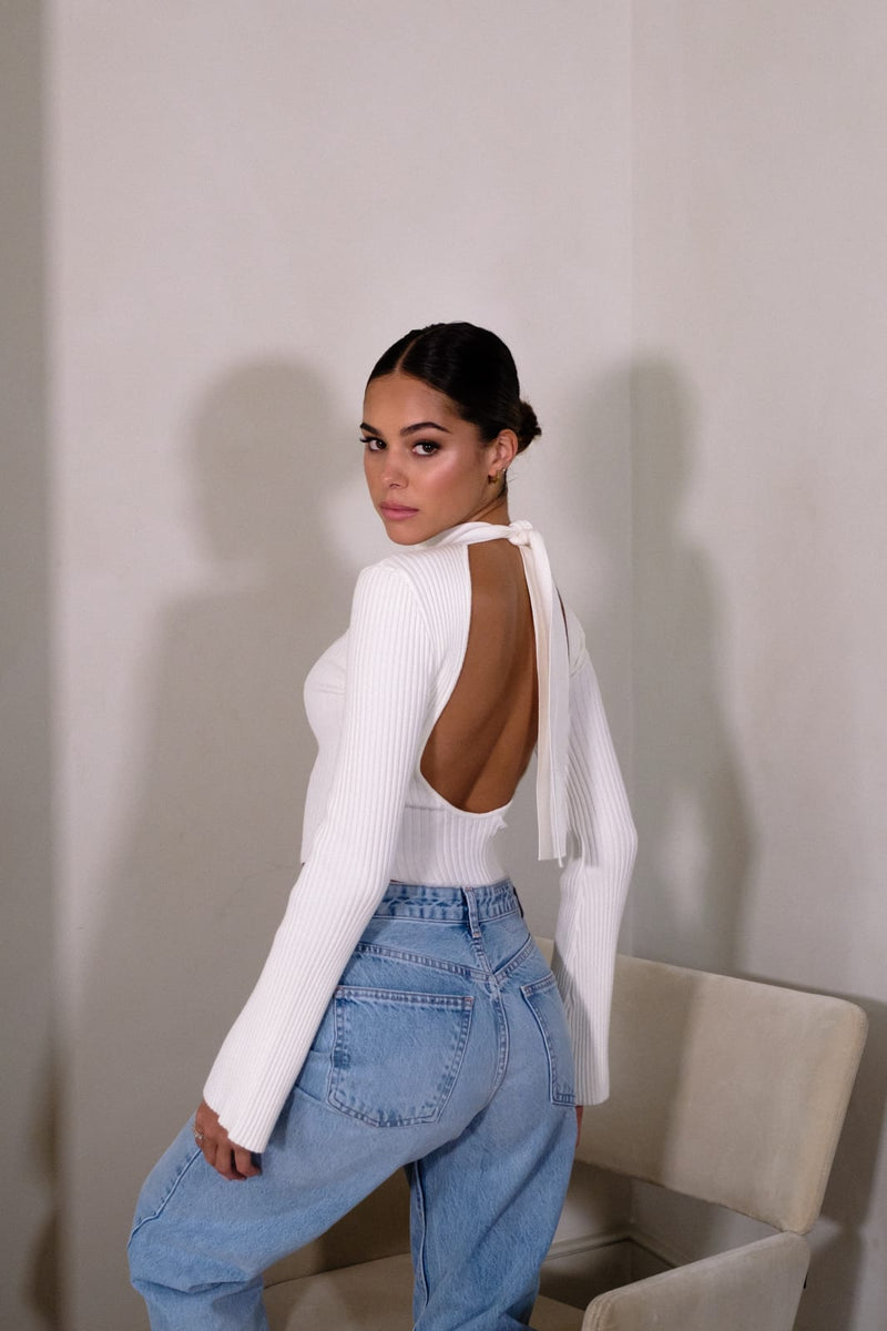 Lakelyn Backless High Neck Knit Top - Cream