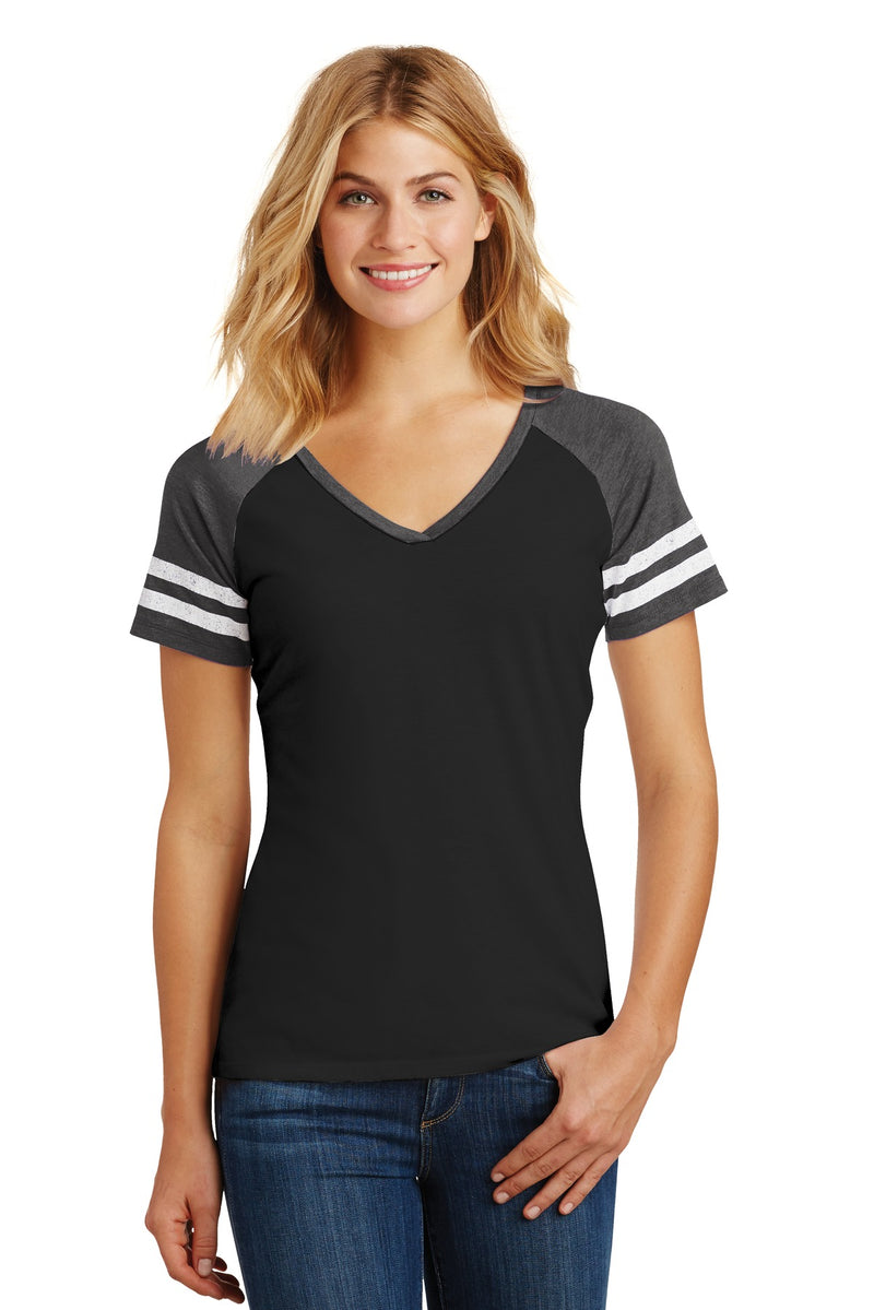 District  Women's Game V-Neck Tee. DM476