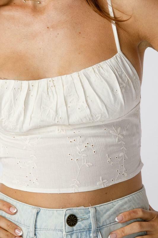 Rena White Eyelet Backless Crop Top