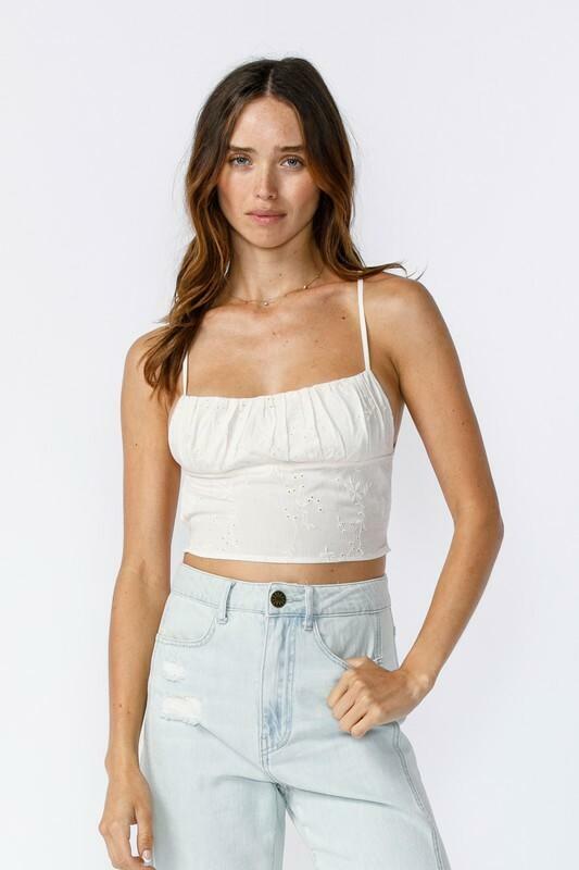 Rena White Eyelet Backless Crop Top