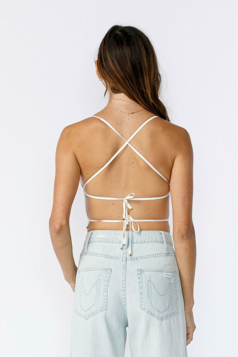 Rena White Eyelet Backless Crop Top