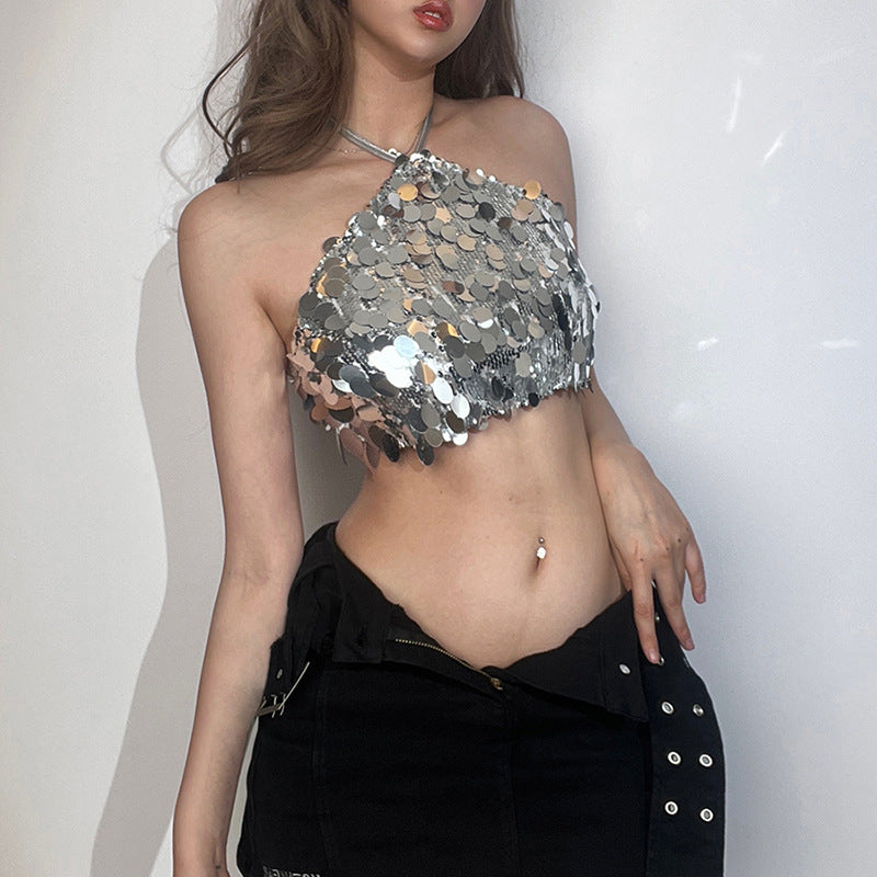 Summer Sexy Halter Backless Sequined Vest