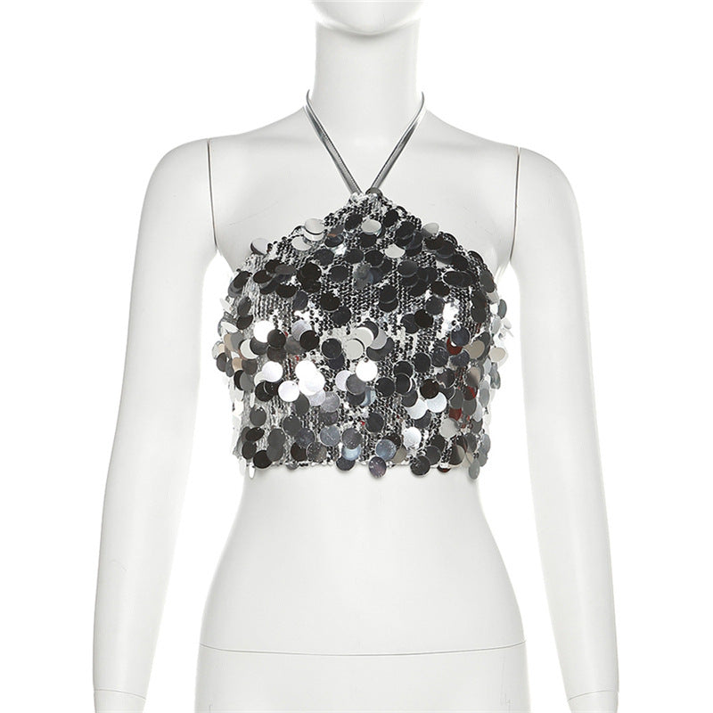 Summer Sexy Halter Backless Sequined Vest