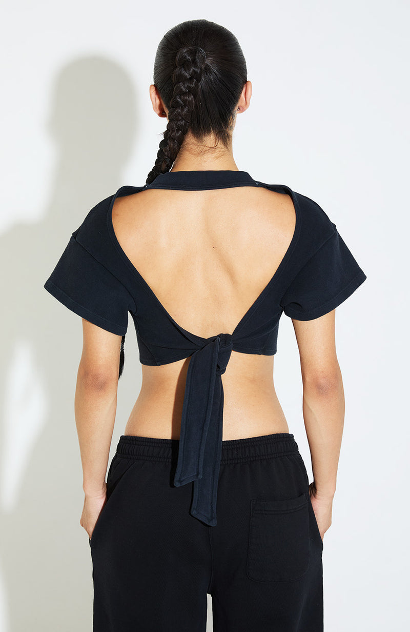 Juicy Backless Rib Crop / Black / Las Vegas