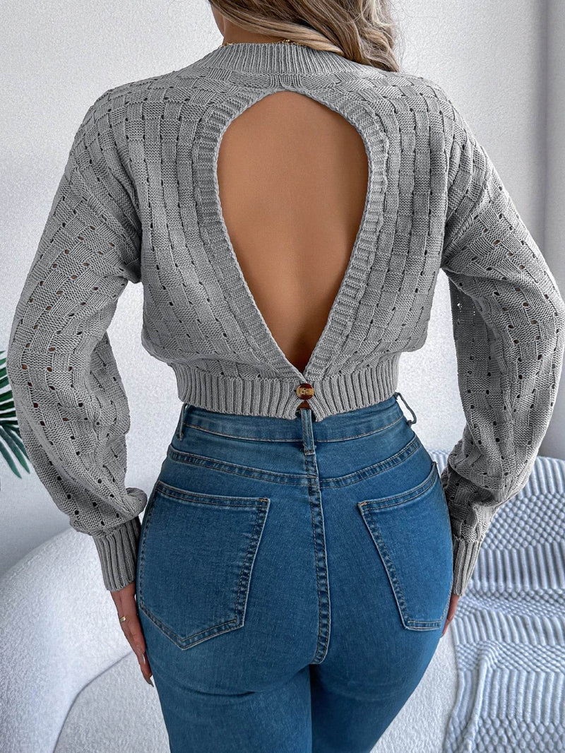 LUSMAY Casual Backless Sweater - Autumn/Winter Button Pullover