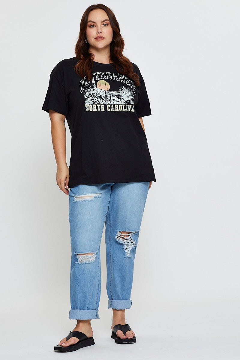 Black Graphic T-shirt North Carolina Short Sleeve Cotton