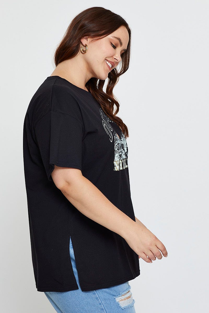 Black Graphic T-shirt North Carolina Short Sleeve Cotton
