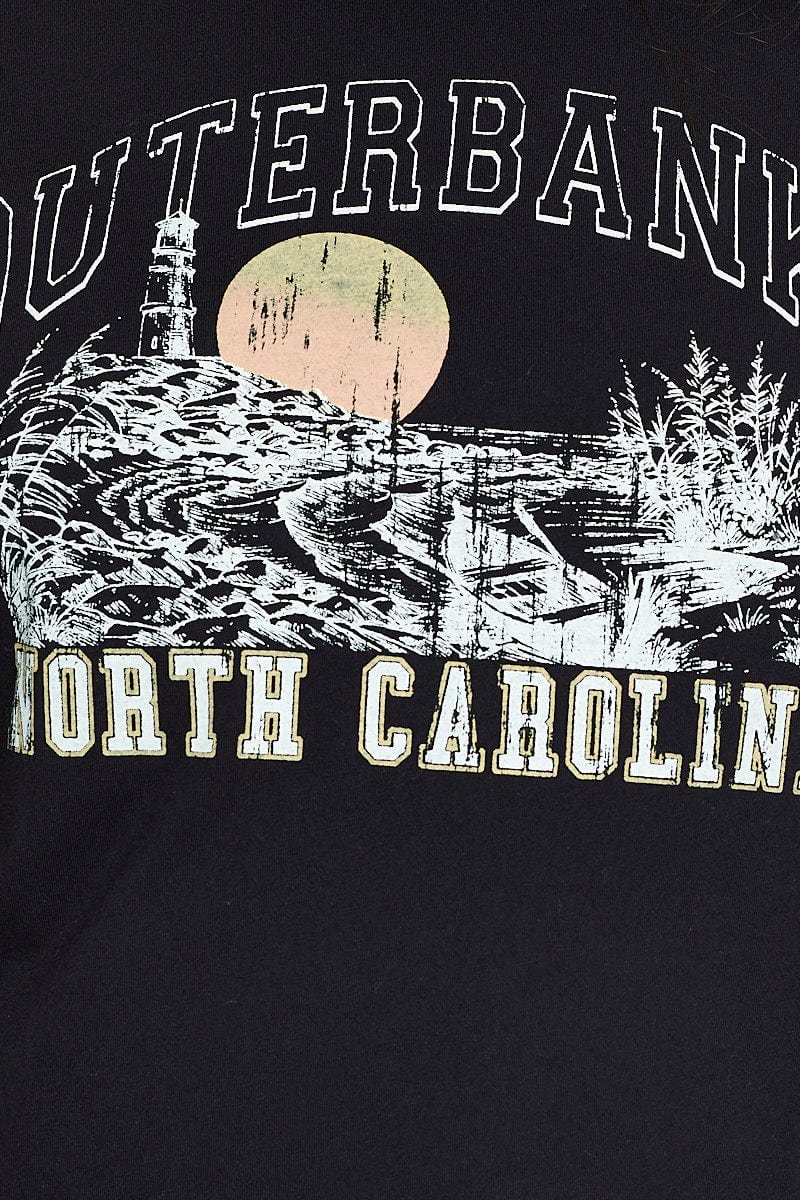 Black Graphic T-shirt North Carolina Short Sleeve Cotton