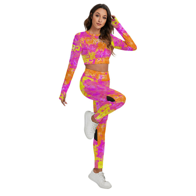 Sixty Eight 93 Logo White POY Women's Sport Set With Backless Top And Leggings