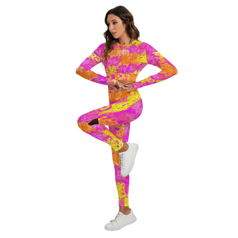 Sixty Eight 93 Logo White POY Women's Sport Set With Backless Top And Leggings