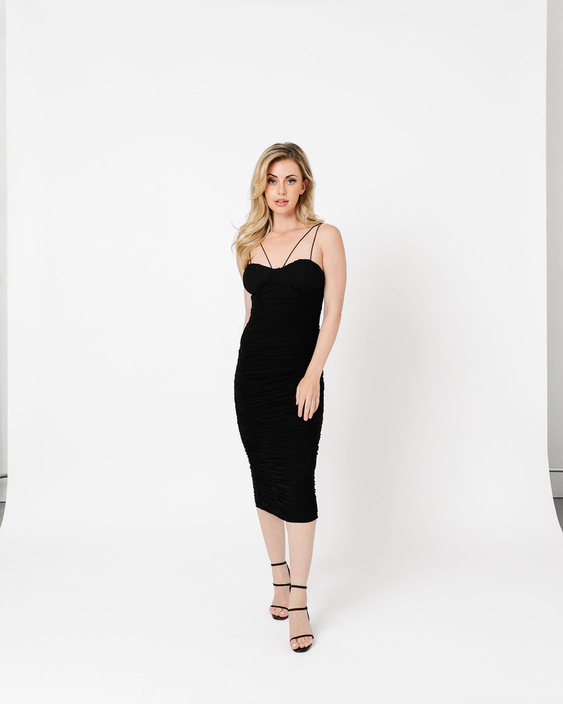 Midi Ruched Bodycon Bustier Dress